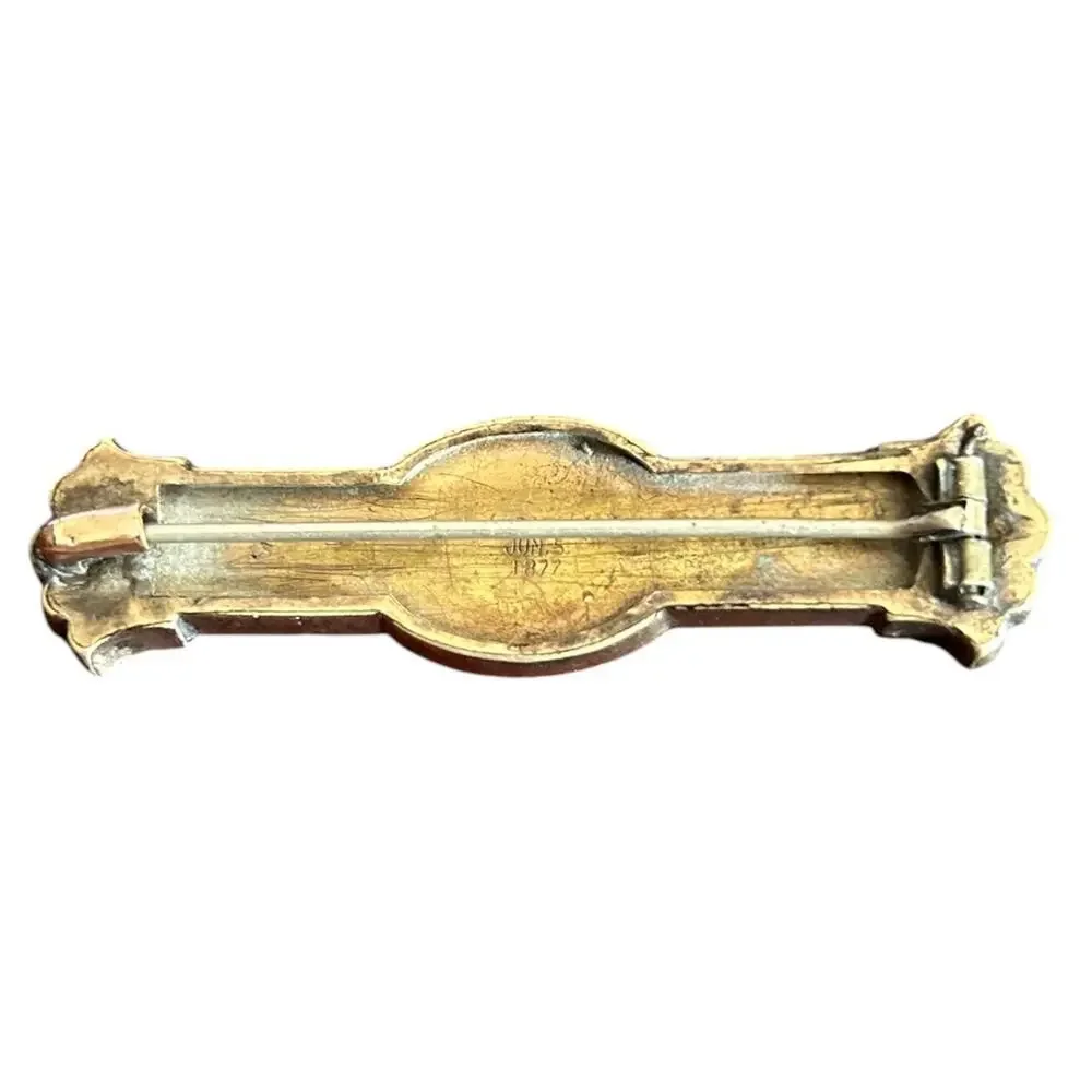Victorian Aesthetic Movement Gold Filled Bar Pin 1877 Patent Engraved Landscape